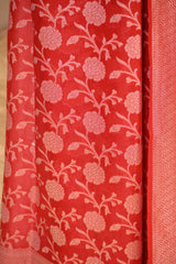 Red Soft Silk Saree with Silver Zari Floral Jaal