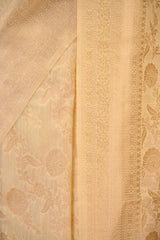 White Semi Banarasi Cotton Saree with Gold Zari Floral Jaal