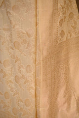 White Semi Banarasi Cotton Saree with Gold Zari Floral Jaal