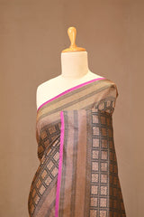 Black Soft Silk Saree with Antique Zari Brocade and Floral Border