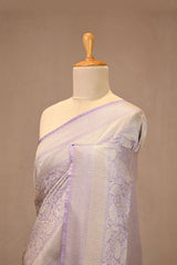 Lilac Soft Silk Saree with Silver Zari Floral Brocade and Mayur