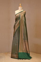 Bottle Green Soft Silk Saree with Zari Woven Brocade