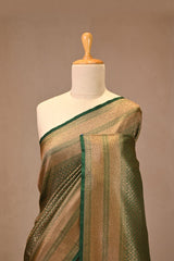 Bottle Green Soft Silk Saree with Zari Woven Brocade