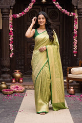 Light Green Soft Silk Saree with Zari Woven Brocade