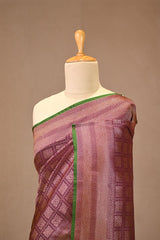 Wine Soft Silk Saree with Antique Zari Brocade and Floral Border