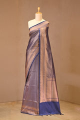 Blue Semi Silk Saree with Antique Zari Brocade Buti