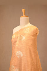 Light Peach Soft Silk Saree with Gold Zari Floral Buti