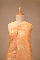 Light Peach Soft Silk Saree with Gold Zari Floral Buti