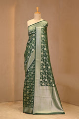 Green Soft Silk Saree with Silver Zari Floral Jaal