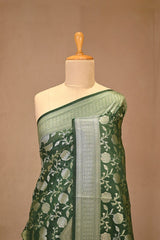 Green Soft Silk Saree with Silver Zari Floral Jaal