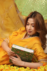 Mustard Yellow Banarasi Silk Anarkali Suit Set for Haldi