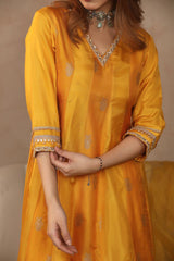Mustard Yellow Banarasi Silk Anarkali Suit Set for Haldi