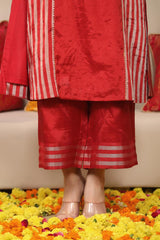 Dark Red Tissue Silk A-Line Kurta Pant Set for Brides Maid