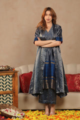 Midnight Blue Raw Silk Tissue Co-ord Set with Blazer and Inner Top