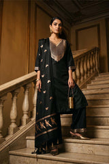 Black Banarasi Silk Salwar Suit with Intricate Zari Work