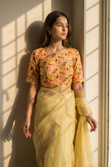 Floral Delight Yellow Chiniya Silk Blouse