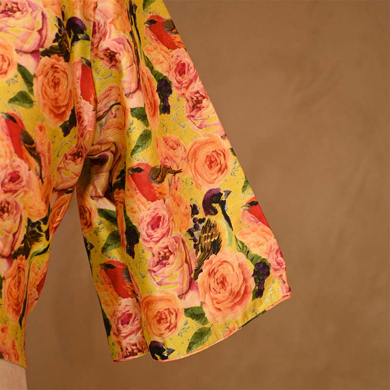 Floral Delight Yellow Chiniya Silk Blouse