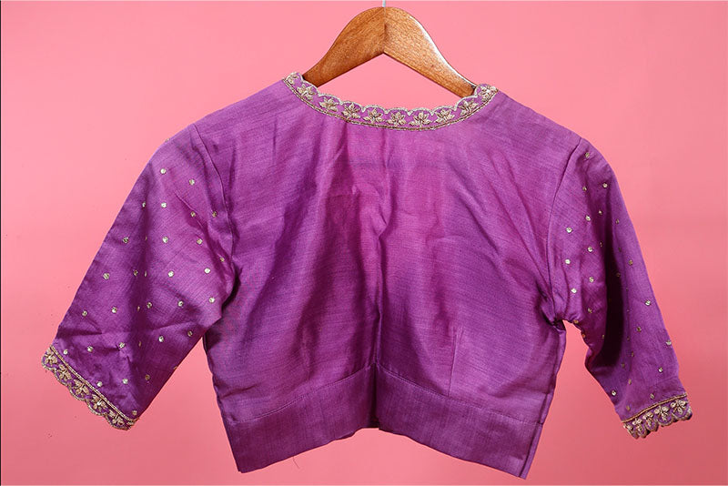 Lavender Handwoven Chiniya Silk Blouse - Chinaya Banaras