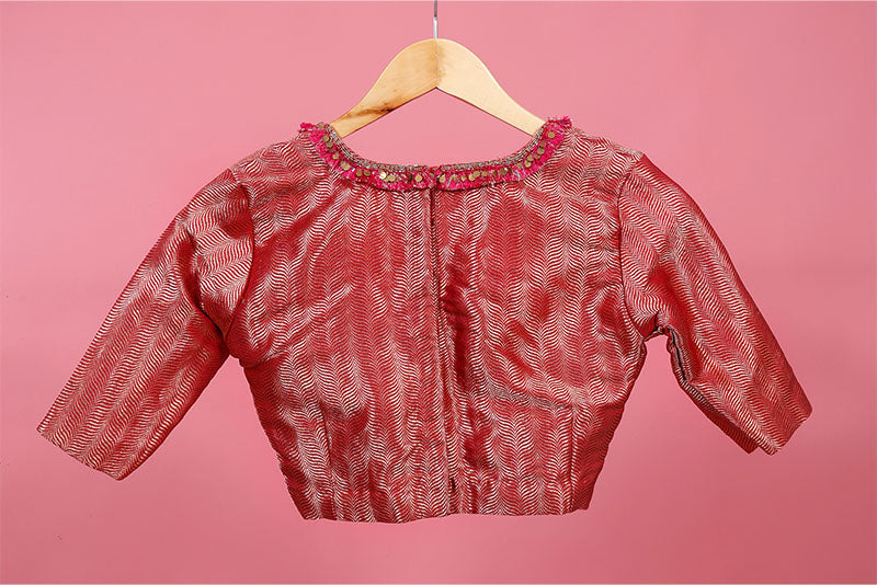 Fuschia Pink Handwoven Banarasi Silk Blouse - Chinaya Banaras