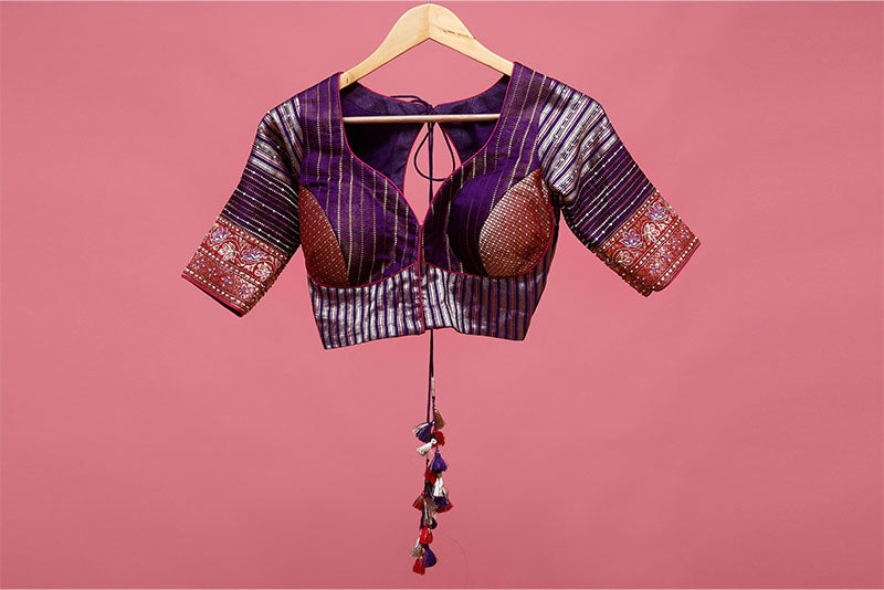 Purple Handwoven Banarasi Silk Blouse By Chinaya Banaras