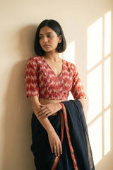 Red & White Geometrical Printed Silk Blouse