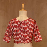 Red & White Geometrical Printed Silk Blouse
