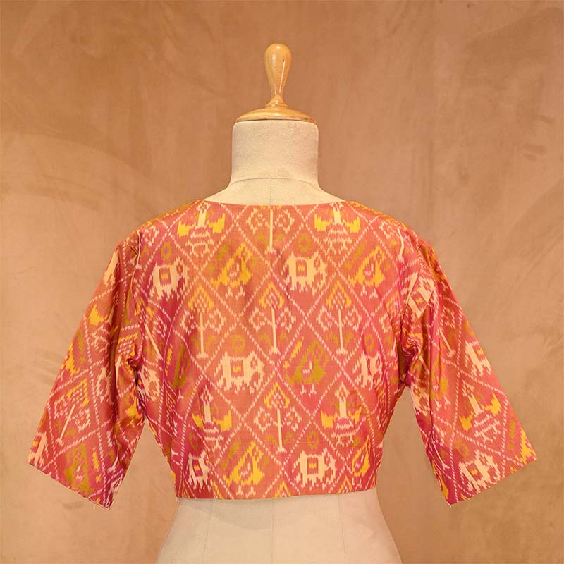 Rust Yellow Ikkat Silk Blouse