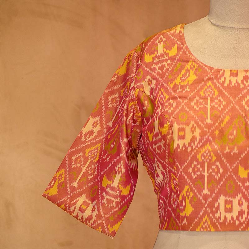 Rust Yellow Ikkat Silk Blouse