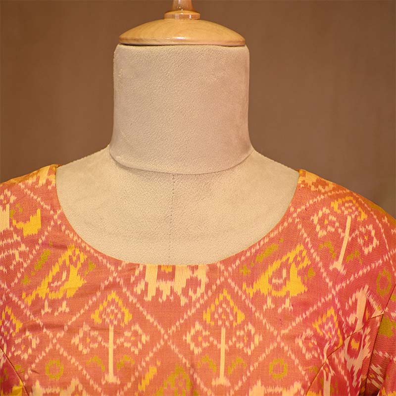 Rust Yellow Ikkat Silk Blouse