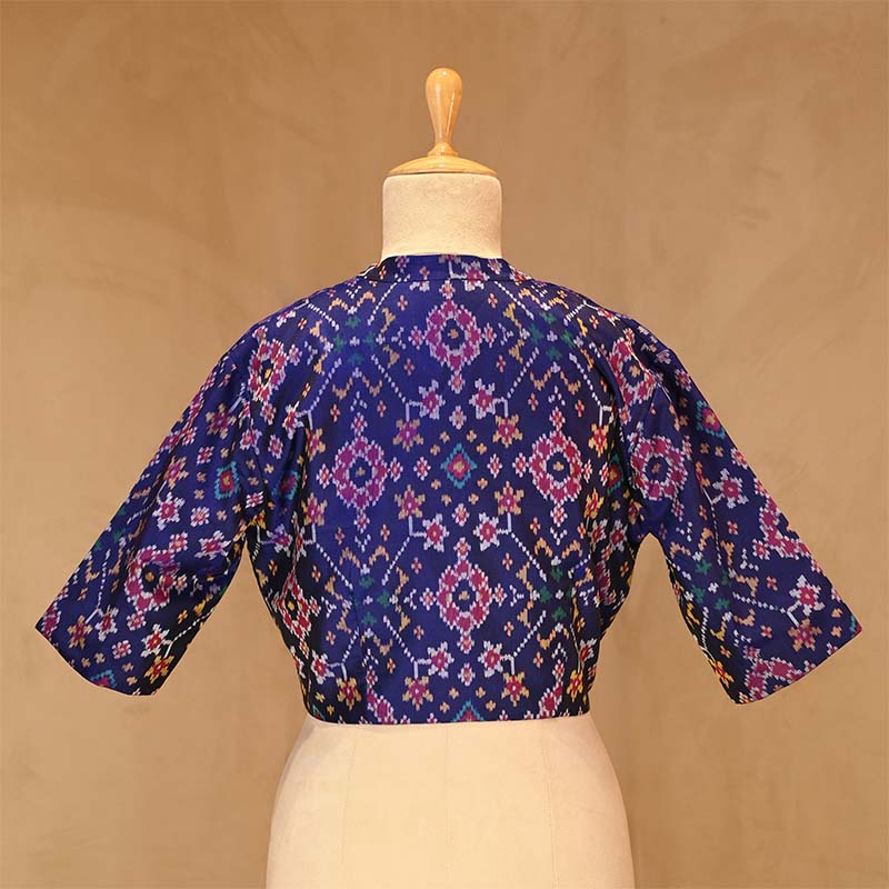 Navy Blue Patola Woven Silk Blouse