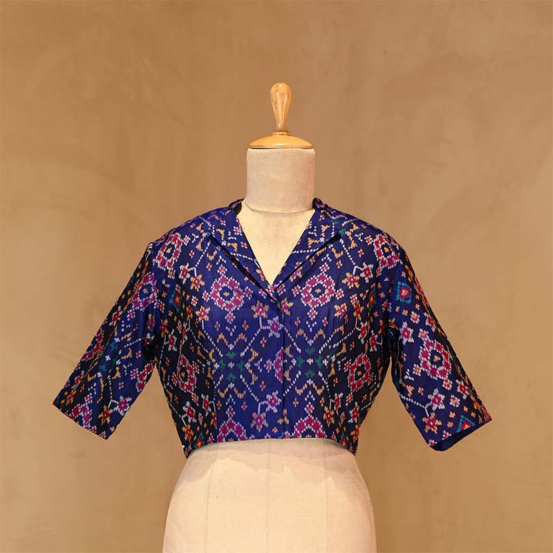 blouse, Blue blouse, Patola print  blouse, blouse design, bridal blouse, designer blouse, silk blouse, wedding blouse, latest blouse, brocade blouse, handloom blouse,