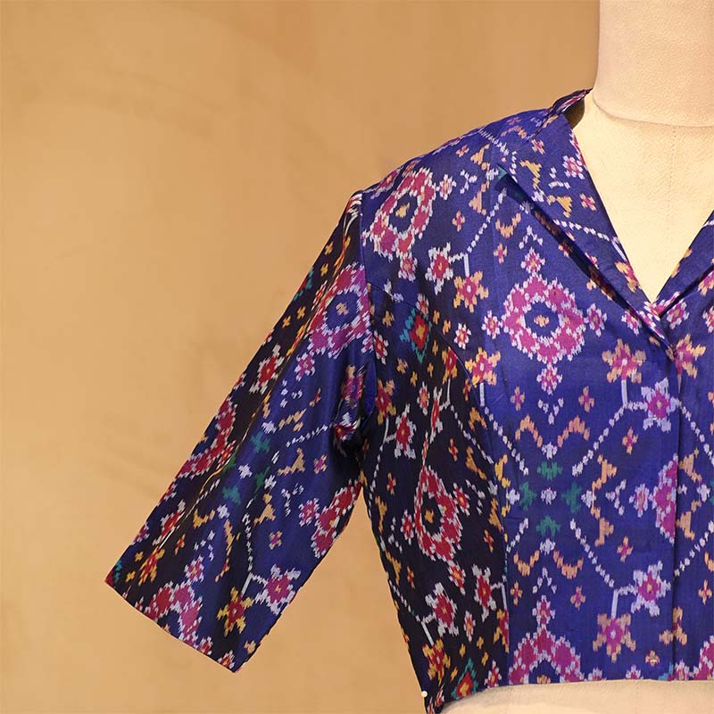 Navy Blue Patola Woven Silk Blouse