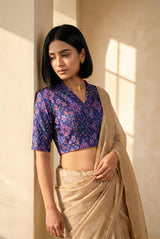 Navy Blue Patola Woven Silk Blouse