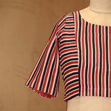 Red & Black Stripe Printed Silk Blouse