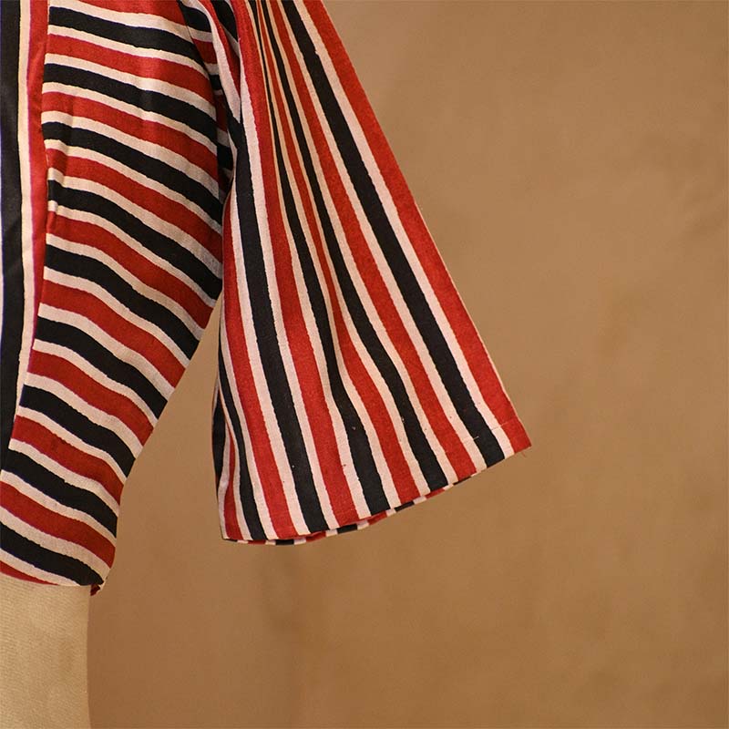 Red & Black Stripe Printed Silk Blouse