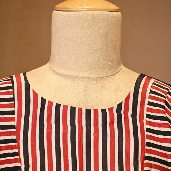 Red & Black Stripe Printed Silk Blouse