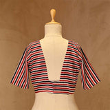 Red & Black Stripe Printed Silk Blouse