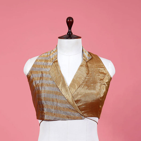 Gold Collared Tissue Silk Blouse