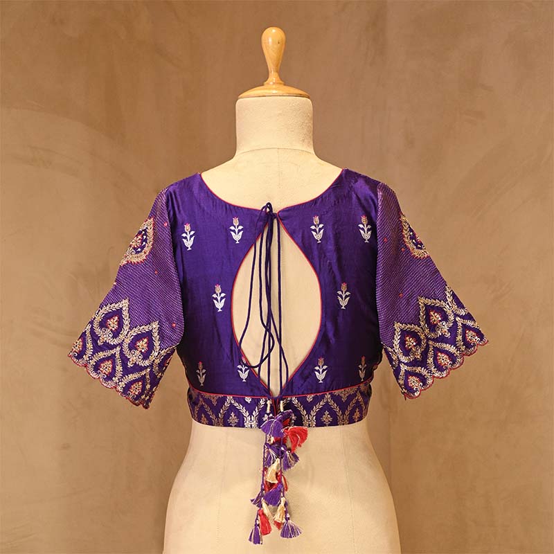 Banarasi Purple Designer Blouse With Cutdana & Aari Handwork