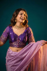 Banarasi Purple Designer Blouse With Cutdana & Aari Handwork