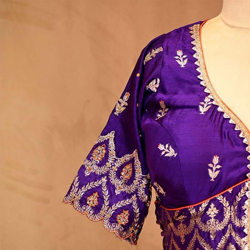 Purple Banarasi Silk Blouse with Kadhwa Motifs and Handwork