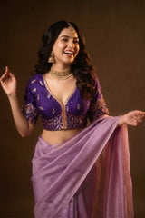 Purple Banarasi Silk Blouse with Kadhwa Motifs and Handwork