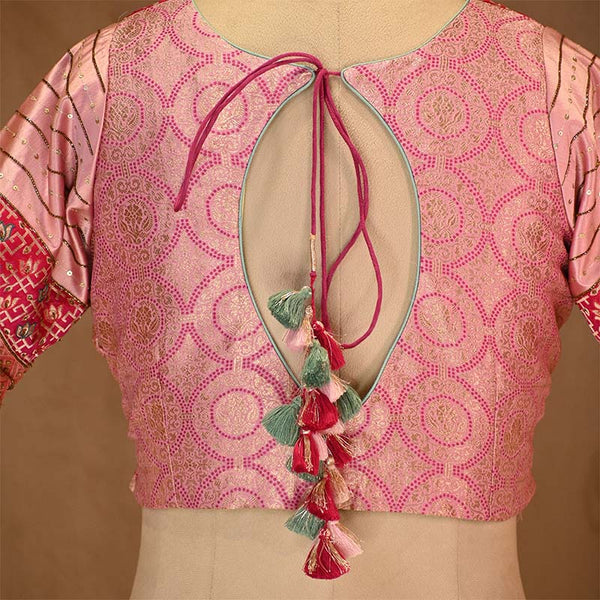 Baby Pink Banarasi Silk Blouse with Katdana Handwork