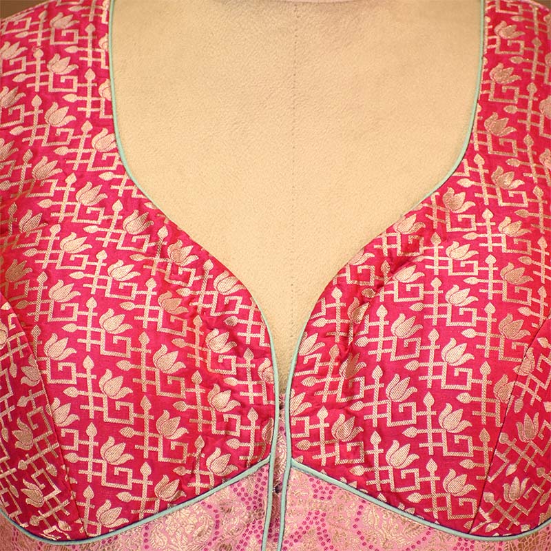 Baby Pink Banarasi Silk Blouse with Katdana Handwork