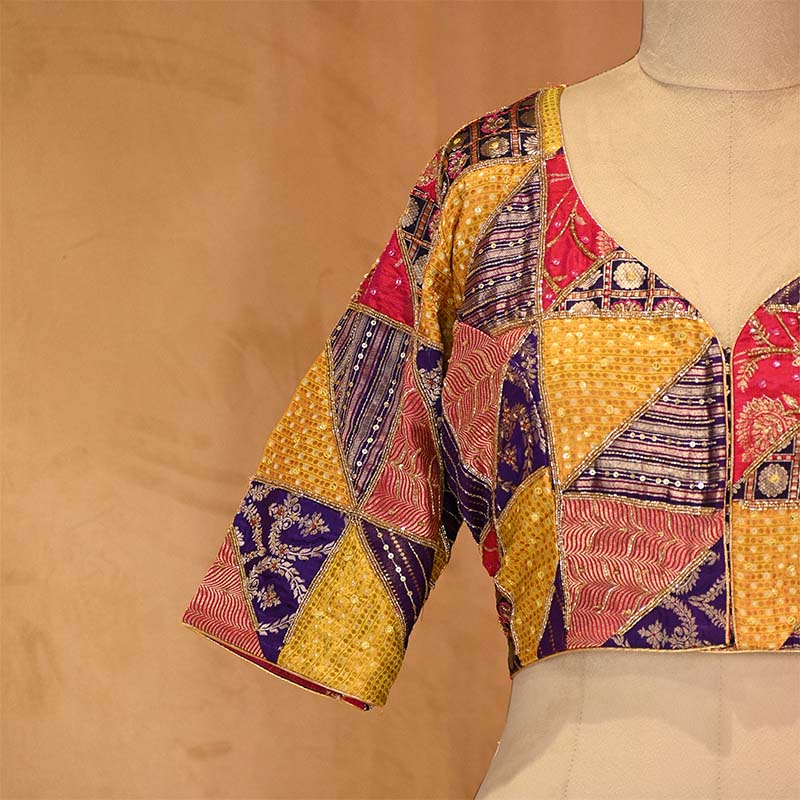 Multicolored Banarasi Silk Blouse with Katdana and Sequin work