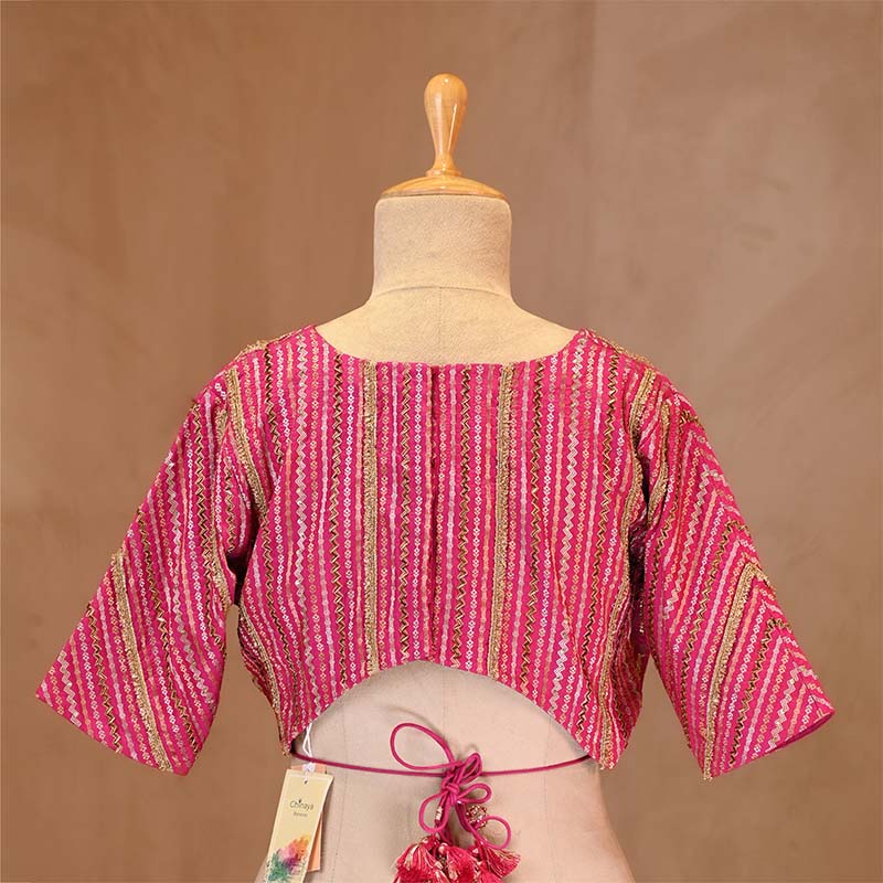 Magenta Pink Banarasi Blouse with Zari Stripes