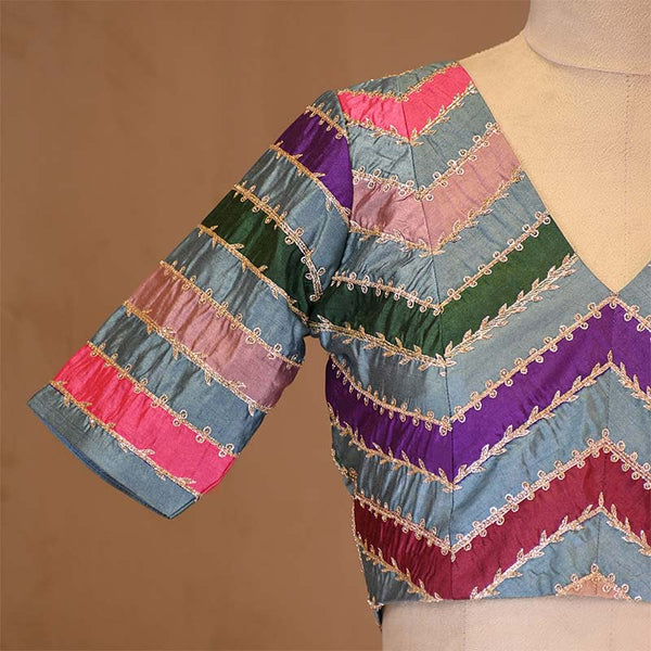 Steel Blue Rangkat Silk Blouse