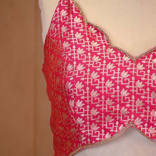 Pink Banarasi Silk Strap Blouse With Cutdana Work
