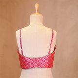 Pink Banarasi Silk Strap Blouse With Cutdana Work
