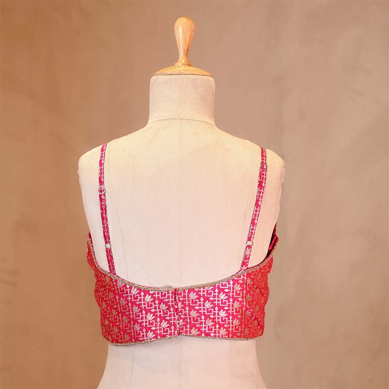 Pink Banarasi Silk Strap Blouse With Cutdana Work